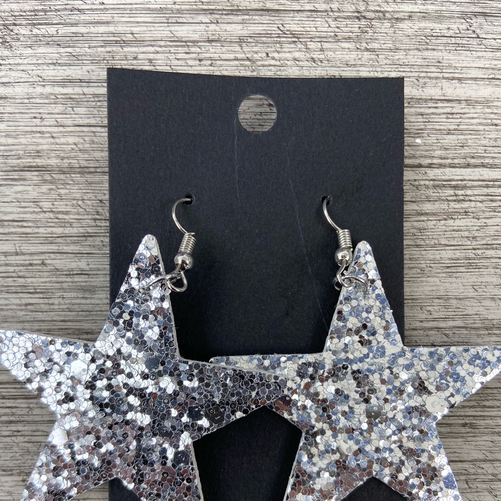 Silver Star Glitter Earrings